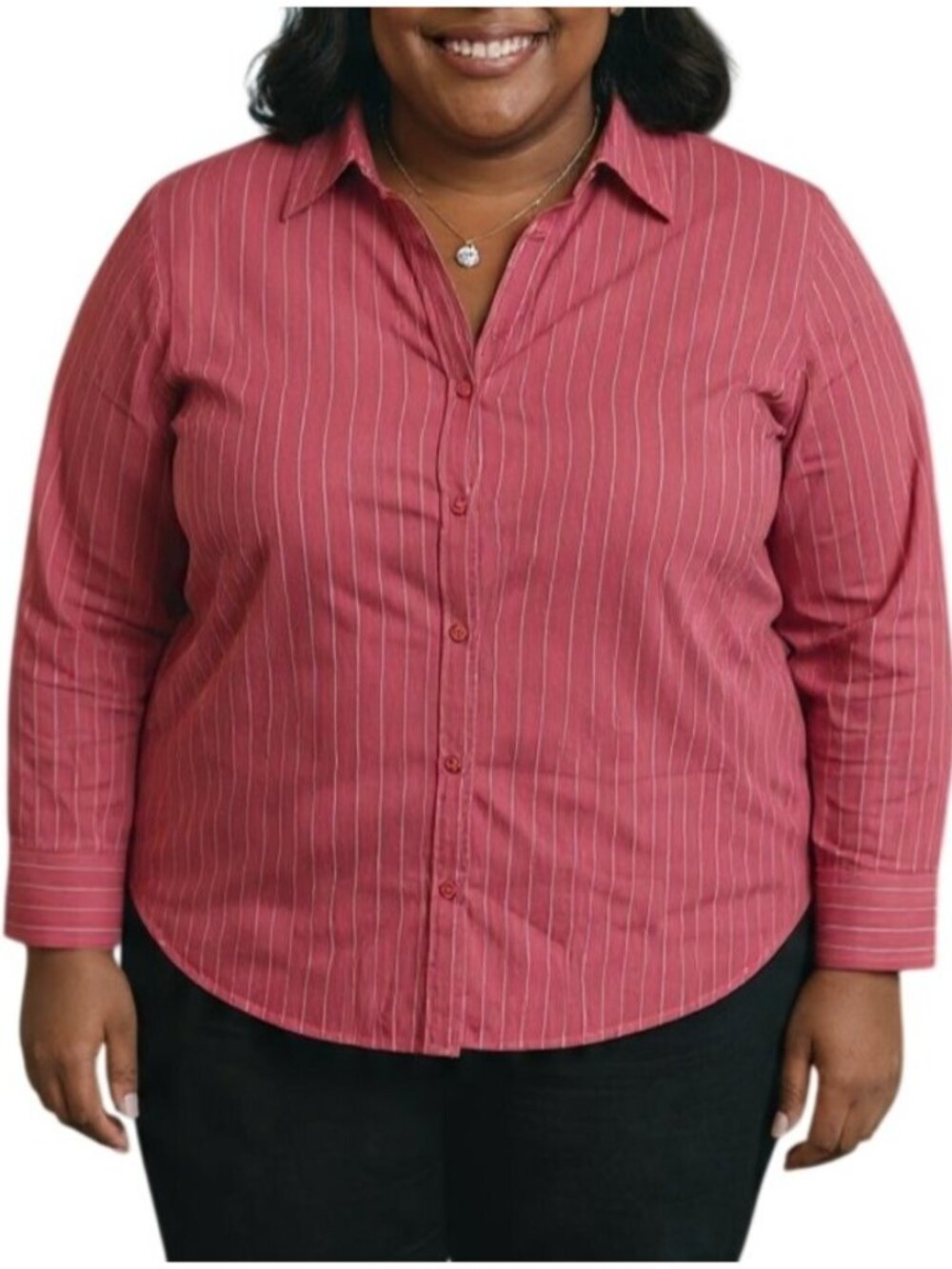 New York & Company Size XL Top Button Front Stretch Stripe Collared Burgundy